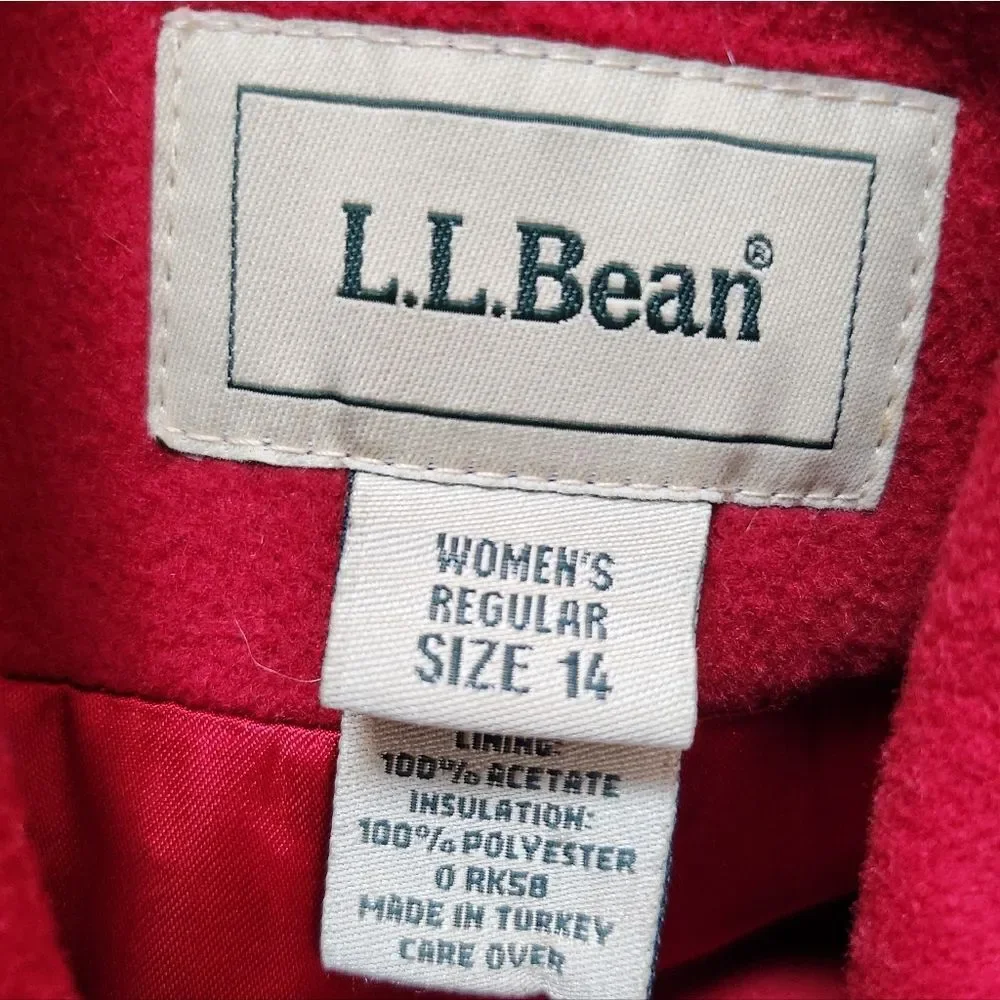 L.L. Bean Wool Cashmere Double Breasted Peacoat Coat Womens Red Size 14